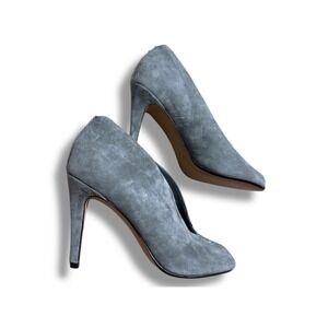 Halogen Katrina Gray peep toe Suede Booties Stiletto 4" Heel Studded Pumps Sz 8M